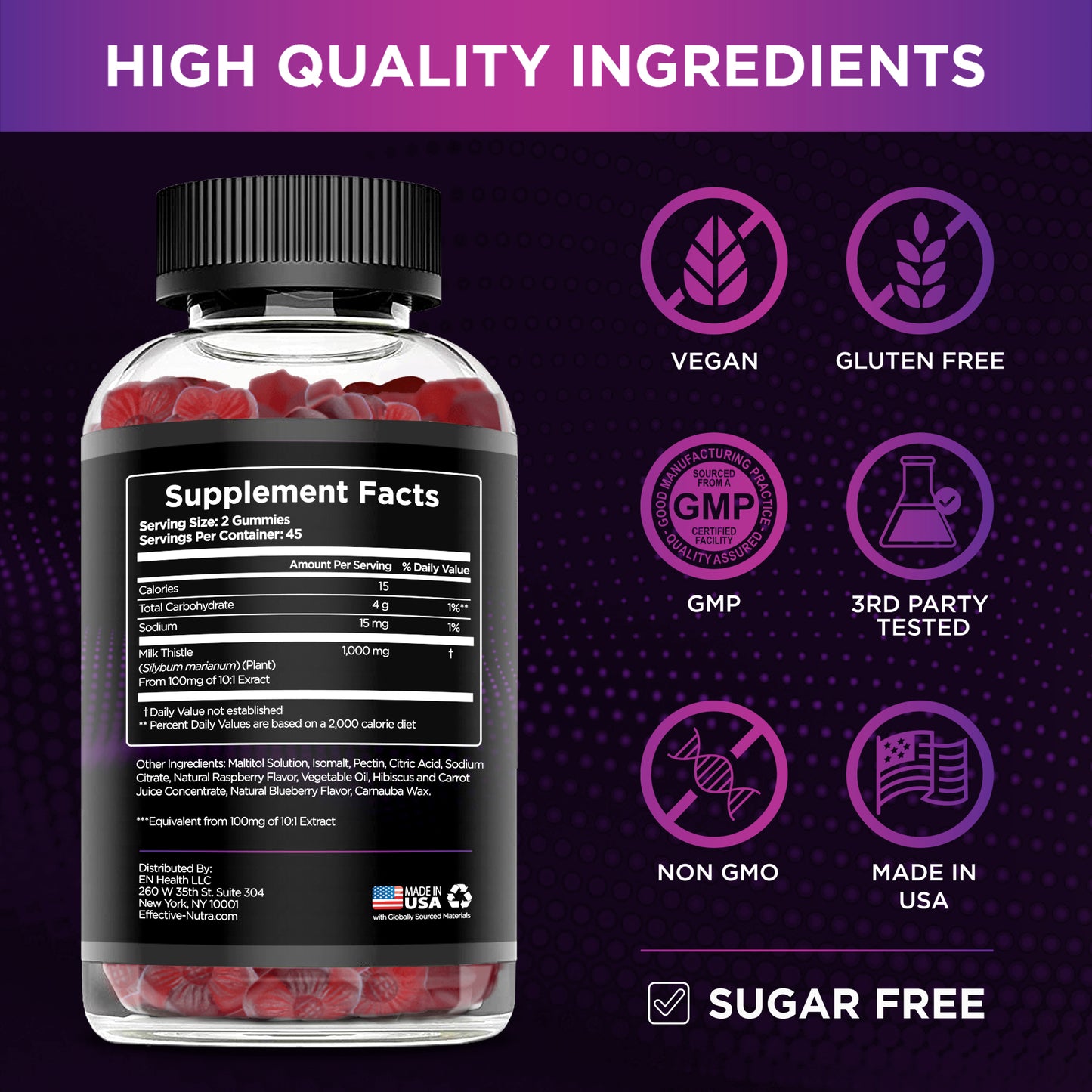 Milk Thistle Gummies 1000mg, Sugar Free (90 Count)