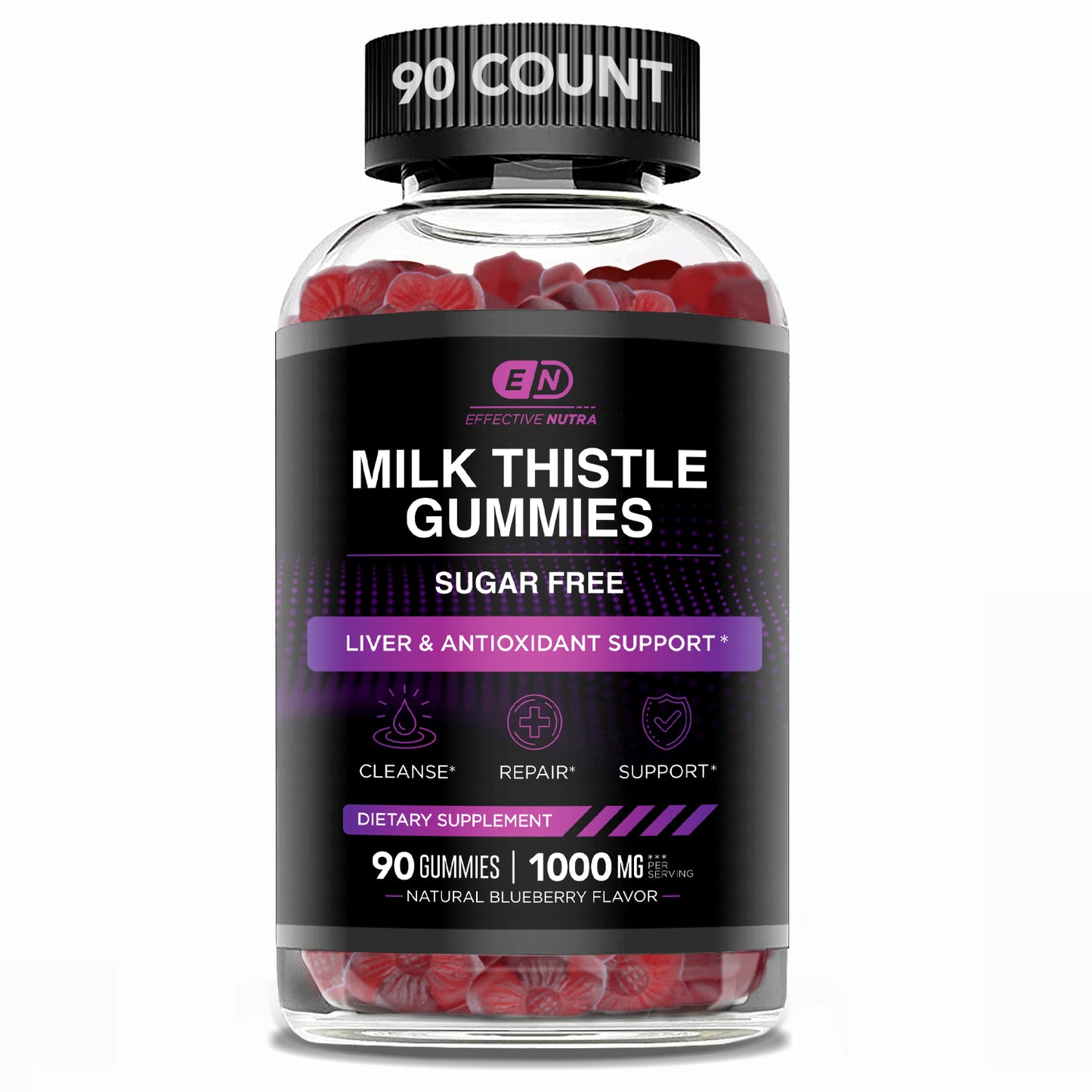 Milk Thistle Gummies 1000mg, Sugar Free (90 Count)