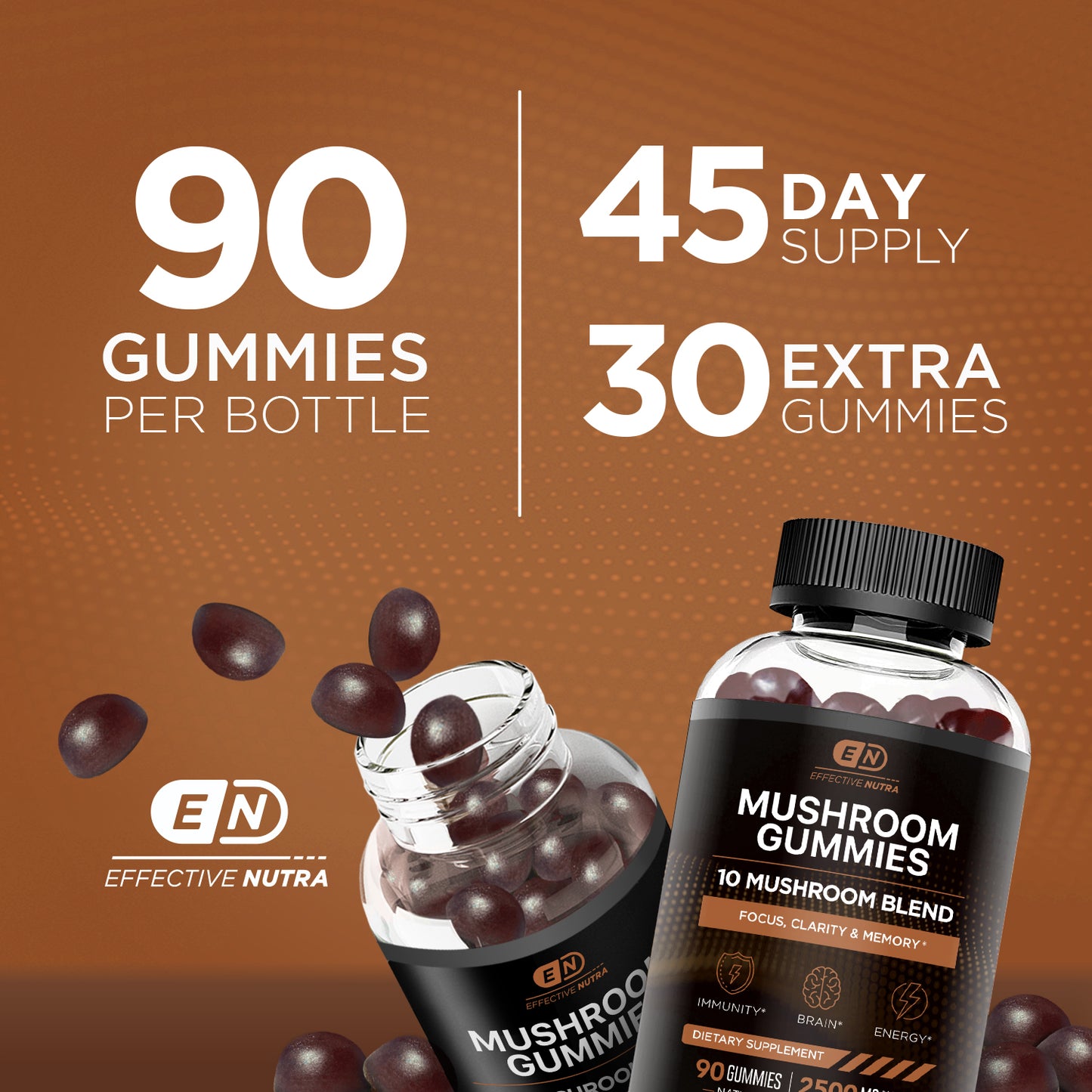 Mushroom Gummies 2500mg, 10-Blend (90 Count)