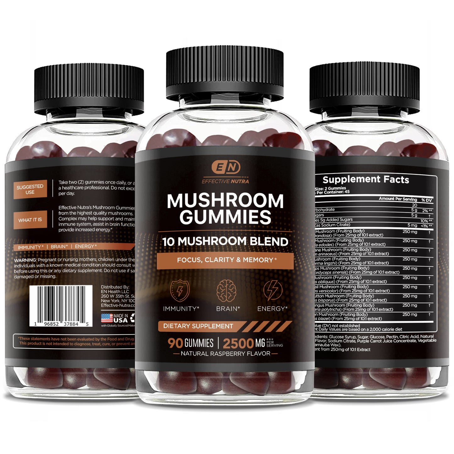 Mushroom Gummies 2500mg, 10-Blend (90 Count)