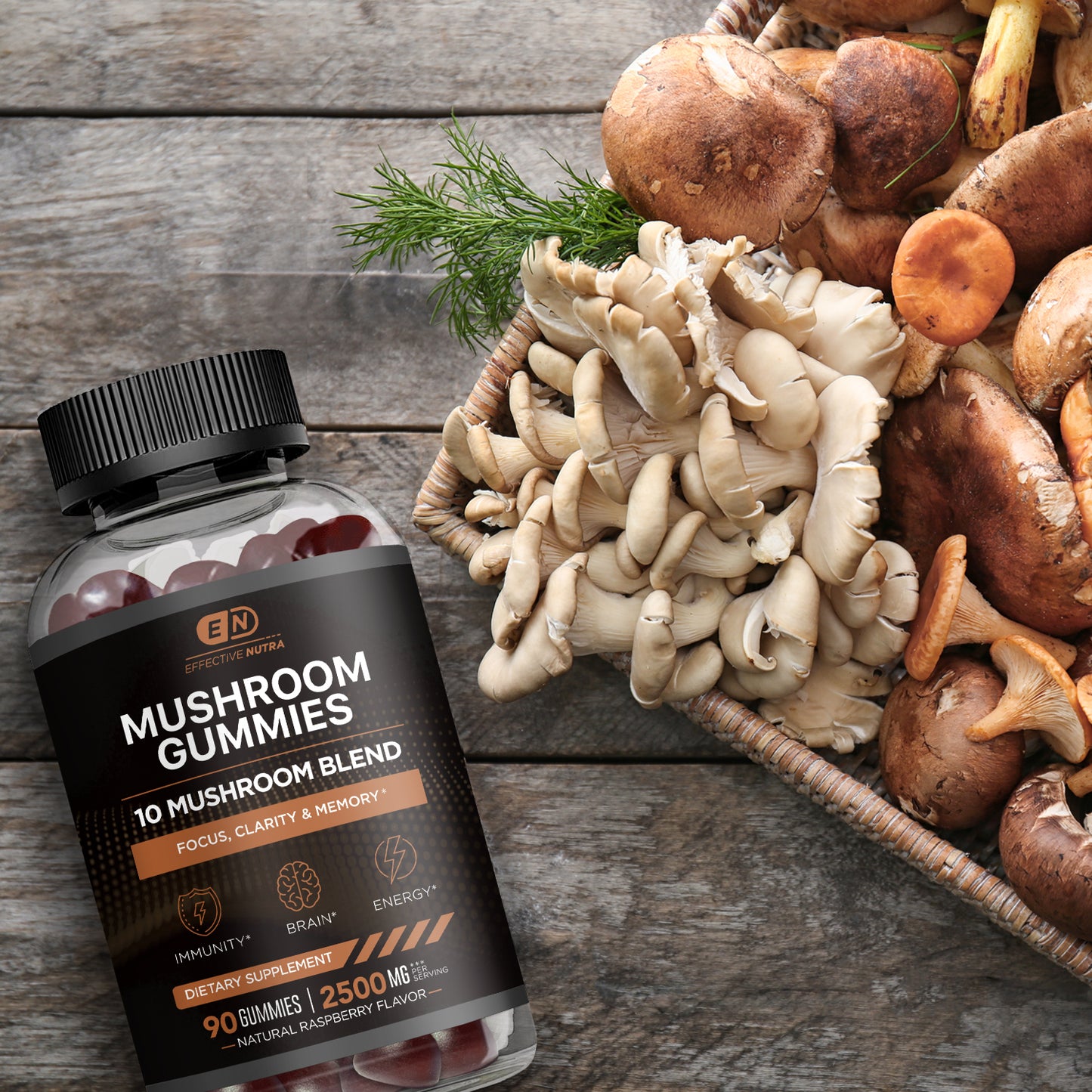 Mushroom Gummies 2500mg, 10-Blend (90 Count)