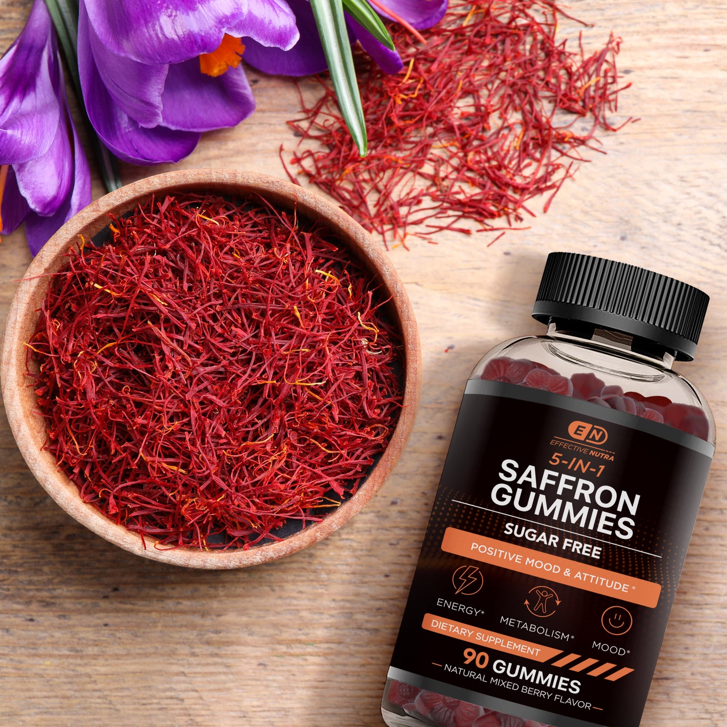 5-IN-1 Saffron Gummies, Sugar Free (Mixed Berry, 90 Count)